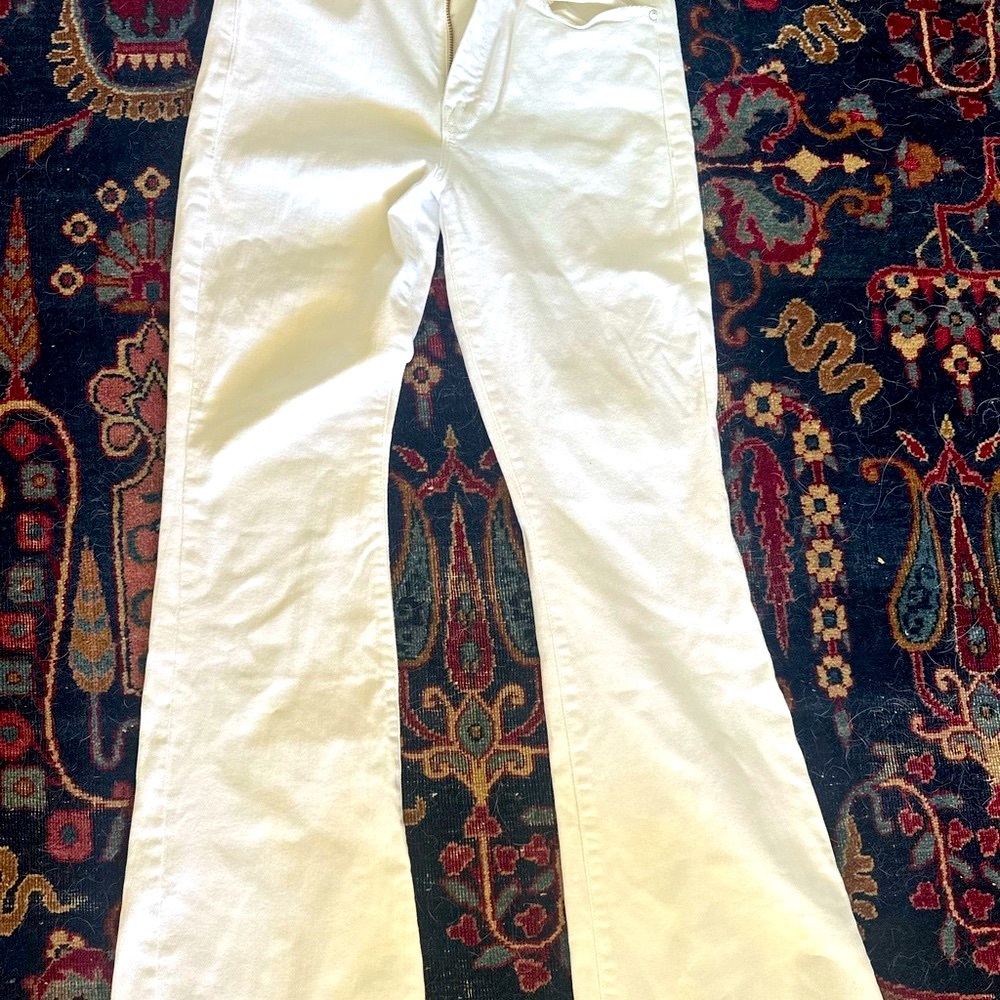 White Mother Bell Bottom Fray Jeans